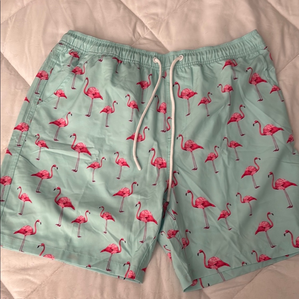Flamingo Print Swim Shorts - Green new without tags size xxl